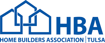 A blue and white logo of the home builders association.