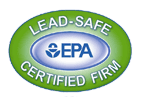 A green oval with the words lead safe certified firm and an epa logo.